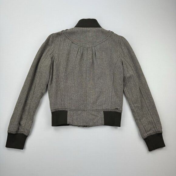 O’Neill Y2K Women’s Wool Blend Herringbone Bomber Jacket M Brown Zip Tweed - Picture 10 of 16